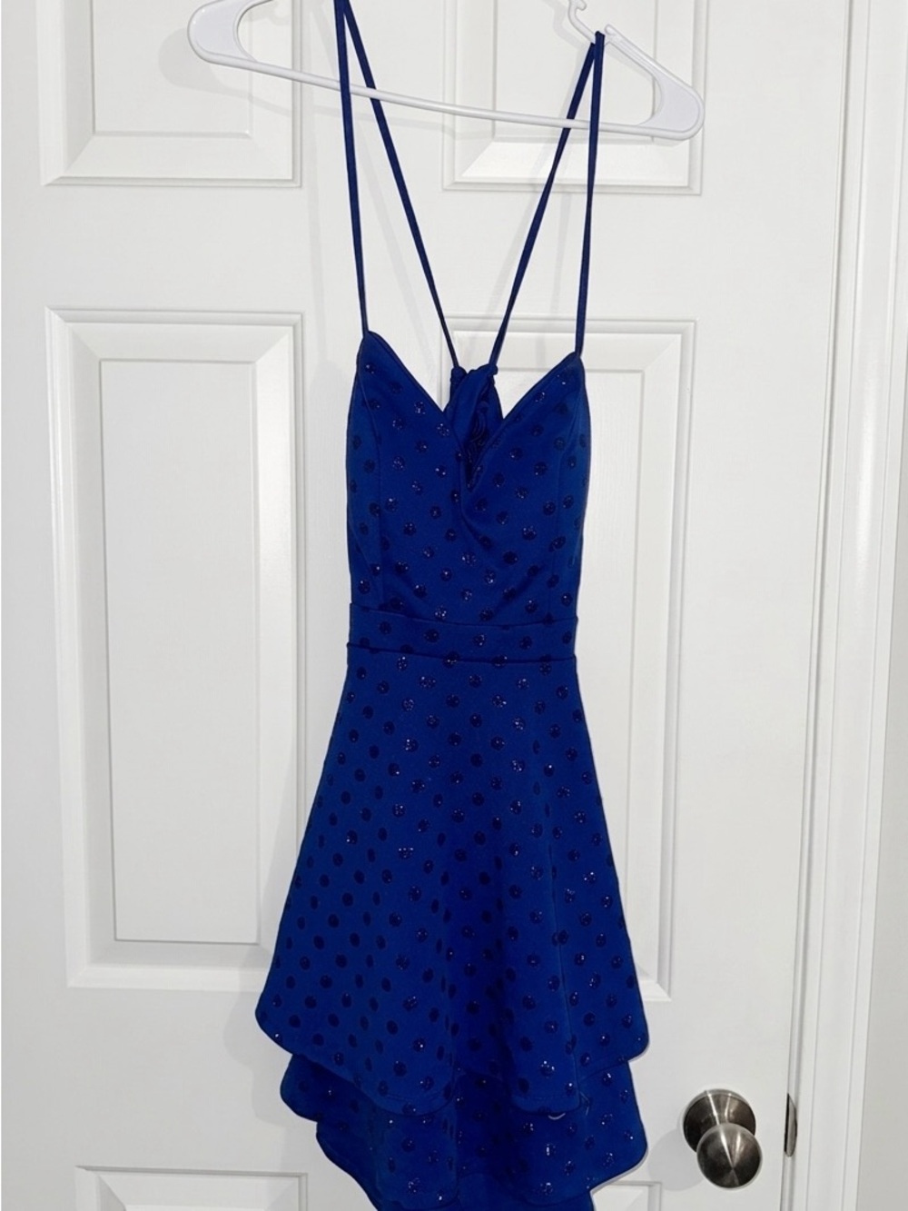 Royal Blue Beaded Spaghetti Strap Mini Dress
